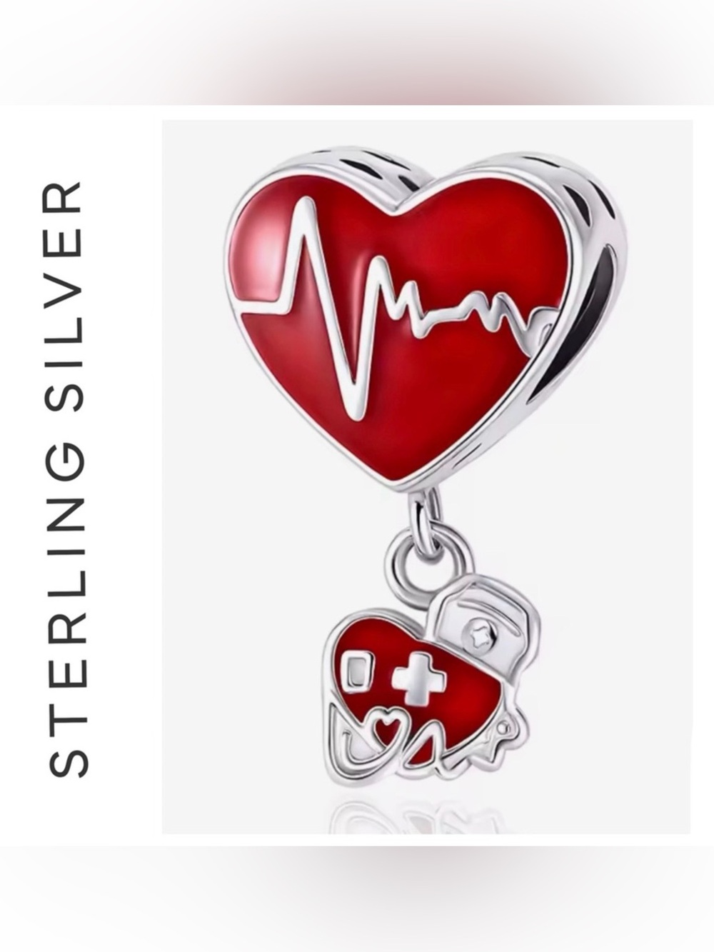 🌟🌟 S925 Sterling Silver Red Heartbeat Medical Charm